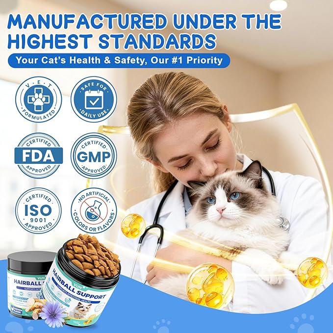 VUN Cat Hairball Support Crunchy & Creamy Chews, Hairball Treatment for Cats, Remedy Cat Treats, Cats Furball and Hair Ball Supports Skin & Coat, Digestion, Vitamins,Chicken Flavor (90-Day Supply)
