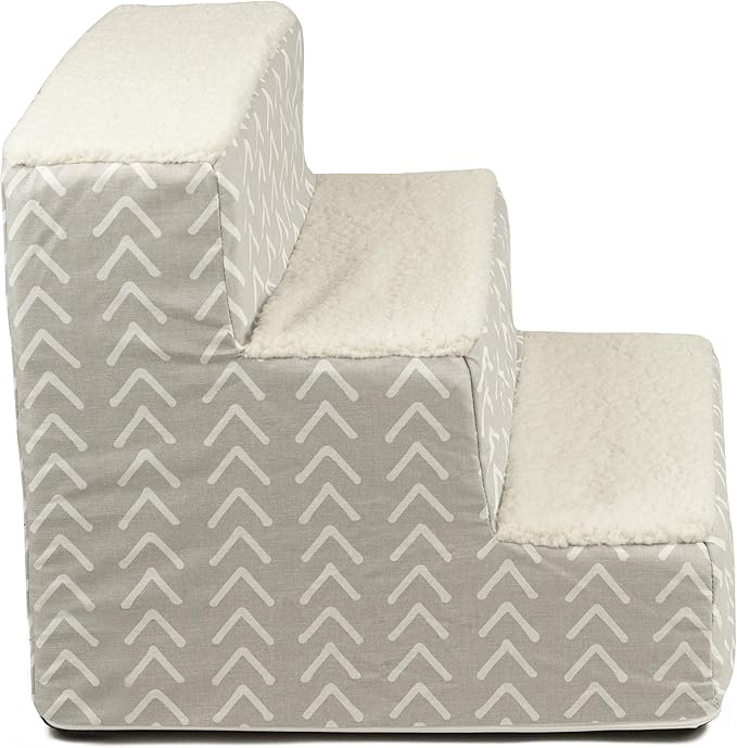 Majestic Pet 3 Step Portable Dog Stairs for Small Dogs to get on Bed Supports 25 lbs or Less – Dog Steps for High Bed with Machine Washable Cover – Pet Stairs for Cats Boho Arrow Light Gray