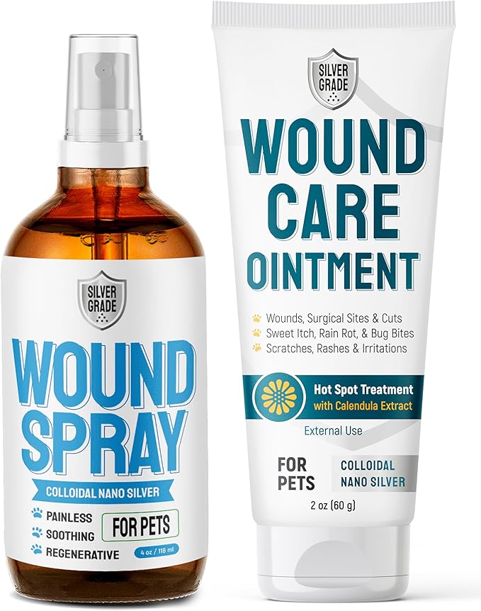 Pet Wound Care Ointment in a Gel Form with Silver & Calendula – Pet Wound Spray for Cleaning & Soothing – Bundle for Daily Skin Support and Breeds in 2-oz Tube