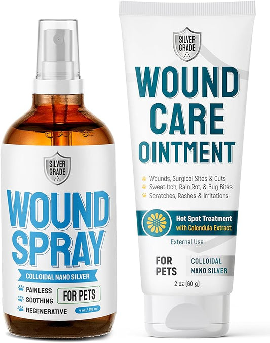 Pet Wound Care Ointment in a Gel Form with Silver & Calendula – Pet Wound Spray for Cleaning & Soothing – Bundle for Daily Skin Support and Breeds in 2-oz Tube