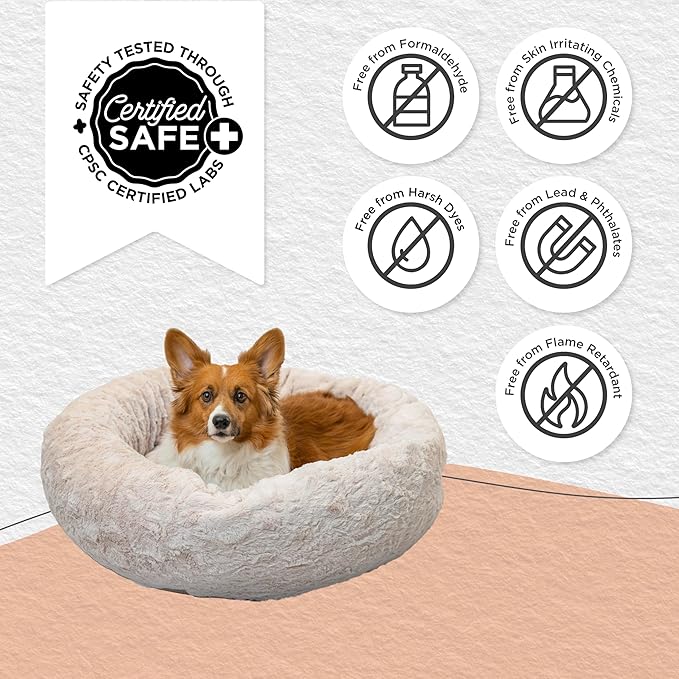 Best Friends by Sheri The Original Calming Donut Dog Bed for Medium Dogs up to 45 lbs, Lux Faux Fur, Oyster, Medium, 30" x 30"