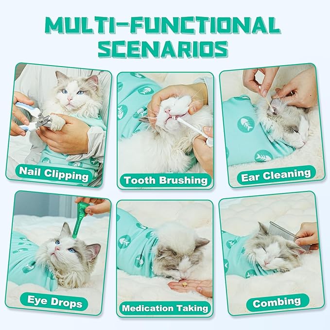 Supet Cat Wrap for Cutting Nails, 2026 Self-Adherent Cat Grooming Wrap, Anti-Escape Calming Cat Swaddle Wrap for Medicine, Nail Clipping, Teeth Brushing, Ear Cleaning