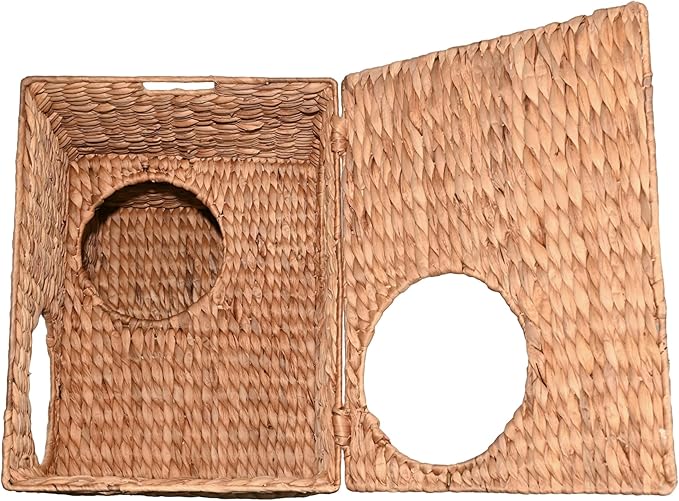 CHS1000A Jaxon 18" Modern Classic 2-Tier Handwoven Hyacinth Rectangular 5-Hole Cat Condo with 2 Machine-Washable Cushions, Natural