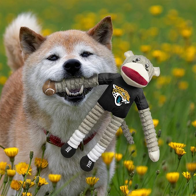 Littlearth NFL Unisex NFL Sock Monkey and Flying Disc Pet Toy Combo Set