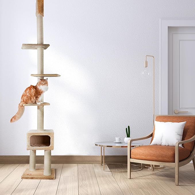 TRIXIE Santander Floor to Ceiling Cat Tower, Adjustable 96"-108" Height Sisal Cat Scratcher, Cat Condo, Platforms