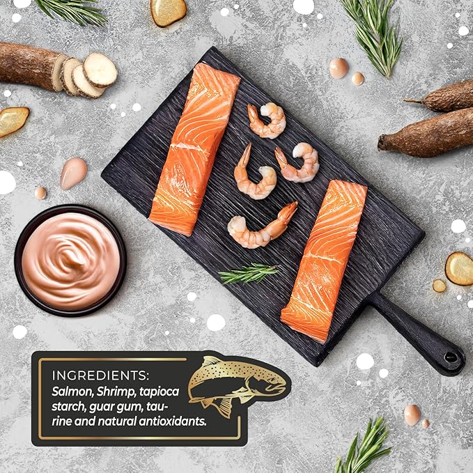 IKAI - Lickable Wet Cat Treats - Patagonian Salmon from Chile, No By-Products, Highly Digestible Protein, with Omega 3 & 6 for Healthy Skin & Glossy Coat - 2.11 oz (1 Pack, Salmon & Shrimp)