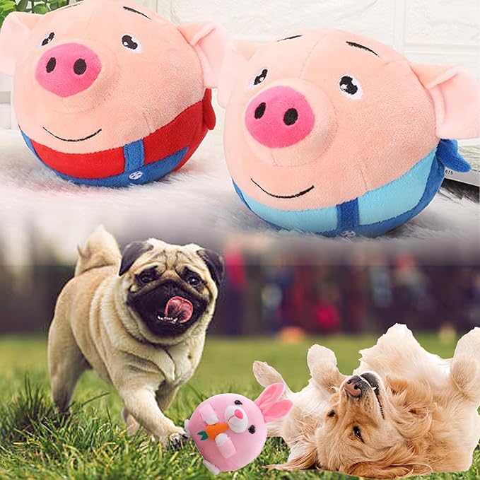 Generic 2024 New Update Cute Active Moving Pet Plush Toy, Interactive Dog Toys Squeaky Rolling Moving Talking Ball Toy, Washable Cartoon Pig Plushies, Bouncing Music Toy for Dogs Cats (Hamster)