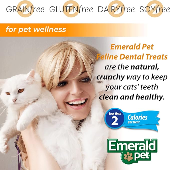 Emerald Pet Grain Free Cat Dental Treats – Crunchy Salmon Cat Treats to Clean Teeth, Reduce Plaque & Tartar, and Freshen Breath – Natural Feline Dental Care, 32 oz