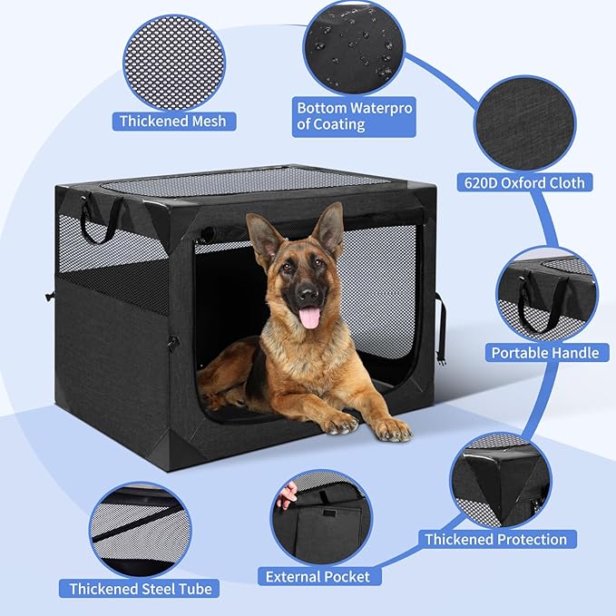 Dog Crate,36x25x25 Inch Large Dog Crate for Large or Medium Dogs, Portable and Foldable Design of Dog Cage, Perfect for Travel or Home Use, Dog Kennel with 3-Door and Durable Mesh Windows, Dark Grey