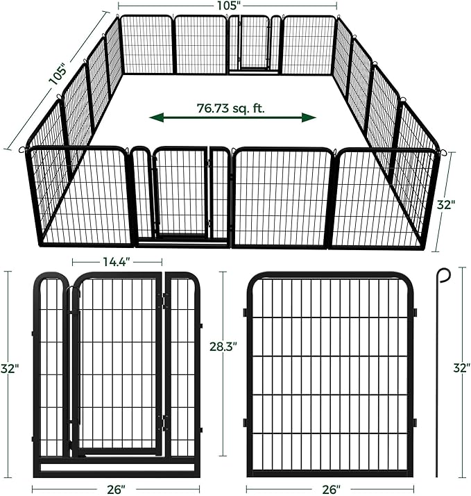 Topeakmart Dog Playpen Outdoor Puppy Exercise Pen Indoor Portable Pet Fence for Yard/RV Camping, 32 Inch 16 Panels
