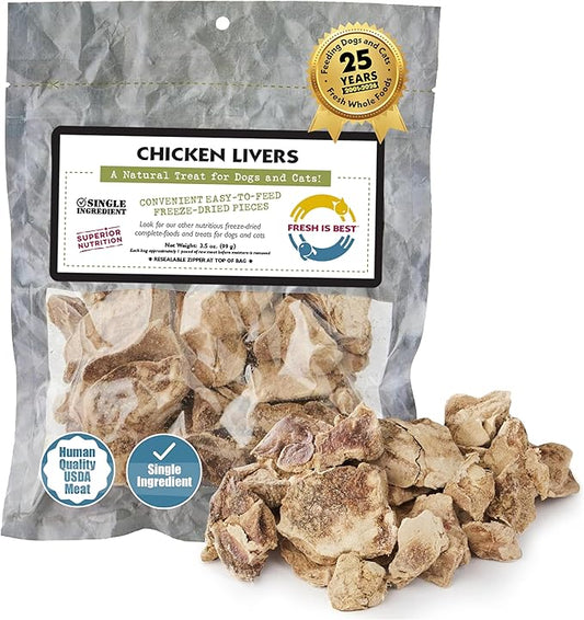 Fresh Is Best Freeze Dried Dog Treats - Raw Freeze Dried Chicken Liver Treats for Dogs & Cats - Chicken Livers in Resealable Zipper Bag - High-Protein Single Ingredient Dog Treat - Made in the USA