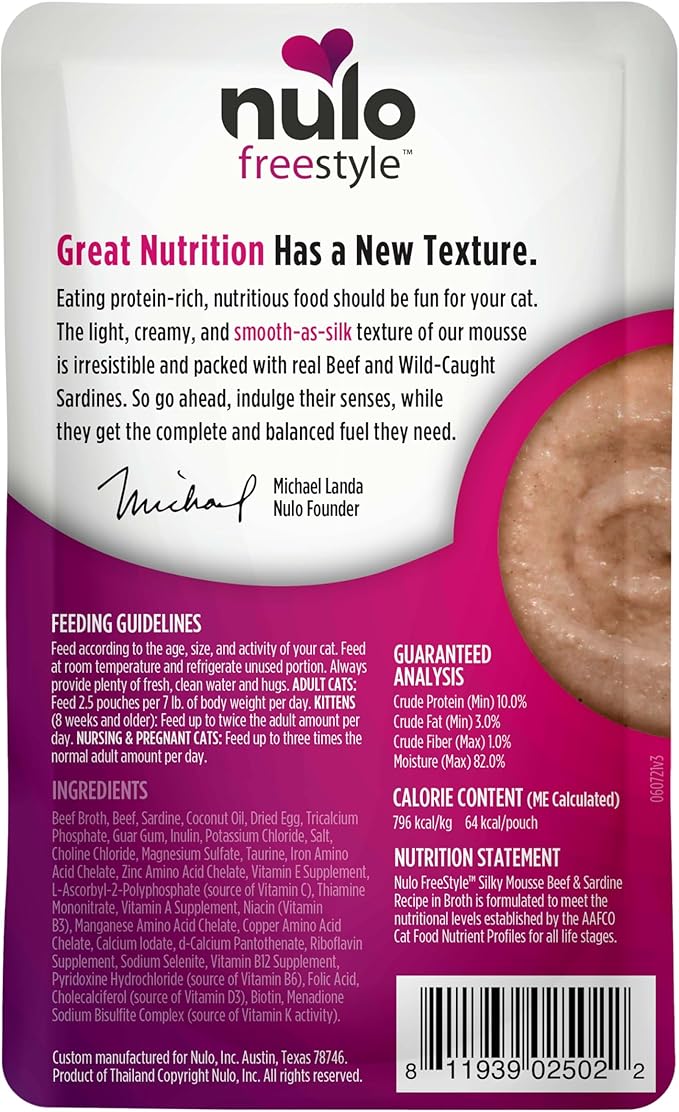 Nulo Freestyle Wet Cat Food 24 Pack Mousse, Smooth As Silk Texture with High Animal-Based Protein for Complete and Balanced Nutrition Your Kitten to Senior Cat Will Crave