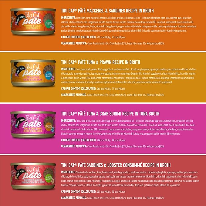 Tiki Cat Fish Favorite Pate, Ultimate Variety Pack, 24 Servings of 7 Delicious Recipes, Wet Cat Food Mega Pack, 2.8 oz. Can (24 Count)