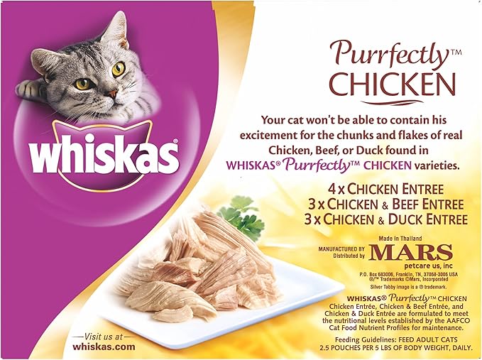 Whiskas Purrfectly Chicken Variety Pack Wet Cat Food 3 Ounces, Pack of 4 (10 Count each)