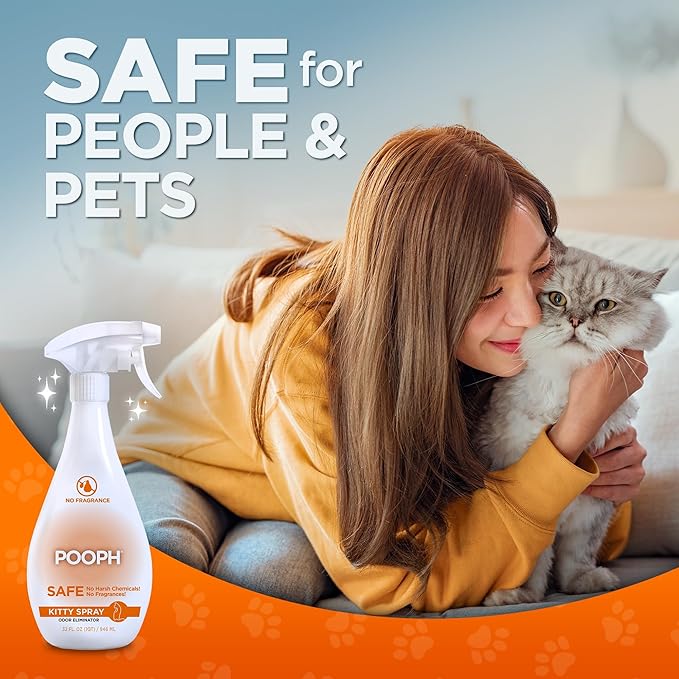 POOPH Cat Litter Box Odor Eliminator Spray 2-Pack (2 x 32 oz) — Cat Urine, Poop & Pee Odor Remover for Litter Box, Cat Trees & Furniture — Unscented, Safe for Cats & Kittens
