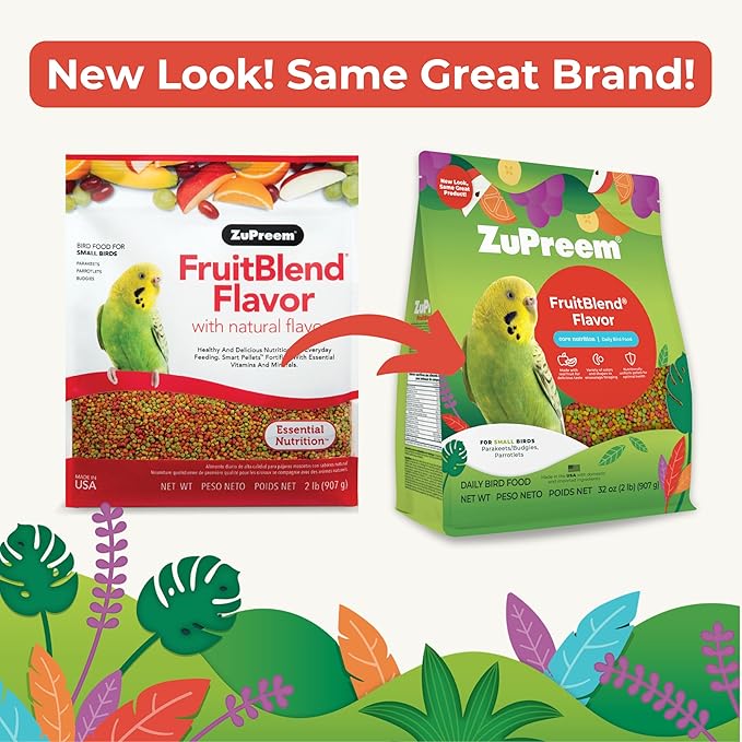 ZuPreem FruitBlend Small Bird Pellets – Vitamin Fortified Diet for Parakeets, Budgies & Parrotlets, 2 lb (Pack of 2)