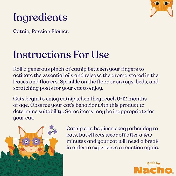 Made by Nacho Catnip by Bobby Flay, Use for refillable cat nip Toys, Catnip Treat for Cats with Passion Flower for Stress Relief (2 Ounce), Limited Ingredients