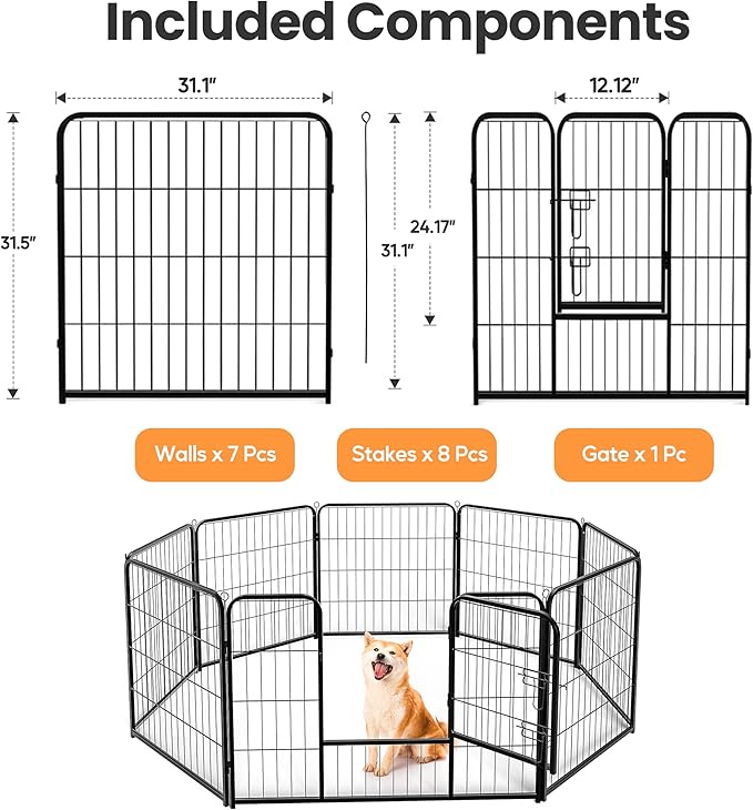 Simple Deluxe Dog Playpen Outdoor Indoor, 32 Inch 8 Panels Dog Fence for Small/Medium Dogs Puppy, Perfect Dog Pen for Camping, Yard, RV, Garden Fence, Black