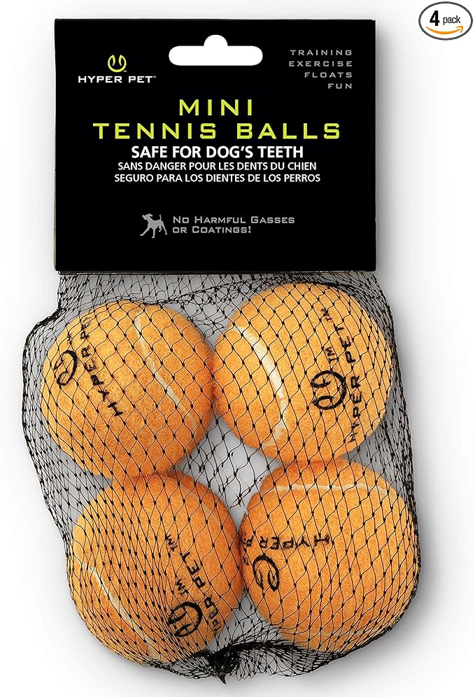 Hyper Pet MINI Tennis Balls for Dogs Safe Dog Toys & Tennis Balls for Exercise, Training, Hyper Pet K9 Kannon Dog Ball Launcher) Bright Colored Interactive Orange Pack of 4