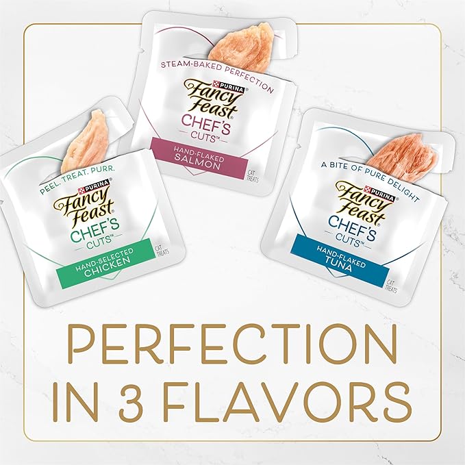 Purina Fancy Feast Purely Hand-Flaked Salmon Cat Treats, Real Fish, Tender Texture, 10 Count Pouch