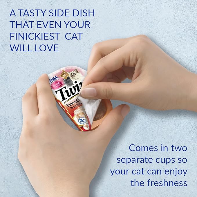 INABA Twins for Cats, Shredded Chicken & Broth Gelée Side Dish/Topper Cups with Green Tea Extract, 1.23 Ounces per Serving, 16 Servings, Chicken Recipe