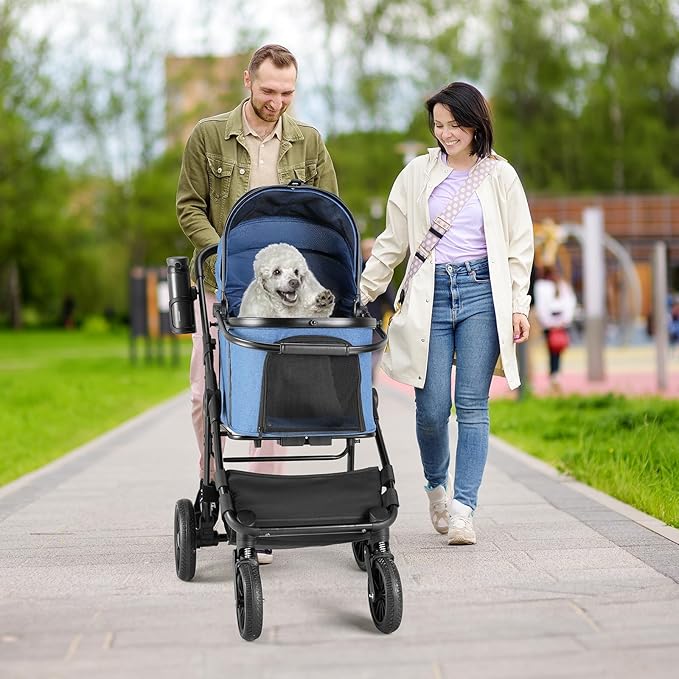 MAMIZO Pet Stroller for Medium Dogs Cats Up to 55 lbs, All-Terrain 3-in-1 Dog Stroller with Detachable Carrier, Rubber Wheels, One-Click Folding, Storage Basket & Cup Holder, for Senior Dogs & Cats