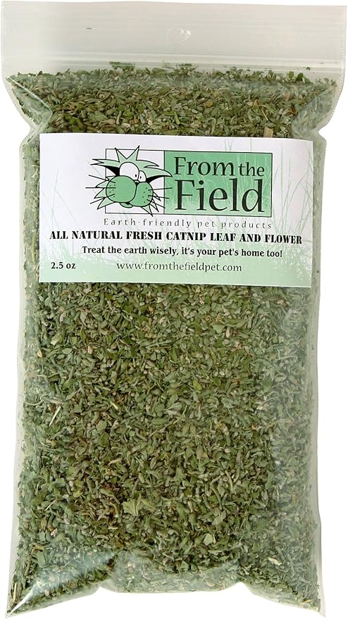 From The Field | 2.5 oz Organic Catnip Leaf and Flower | Fresh USA-Grown Catnip for Cats & Kittens | Resealable Bag for Potency & Long-Lasting Play | Safe Natural Cat Treat for Toys & Scratching Posts