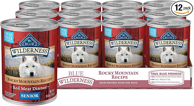 Blue Buffalo Wilderness Rocky Mountain Recipe Senior Wet Dog Food, High-Protein & Grain-Free, Made with Natural Ingredients, Red Meat Recipe, 12.5-oz. Cans (12 Count)