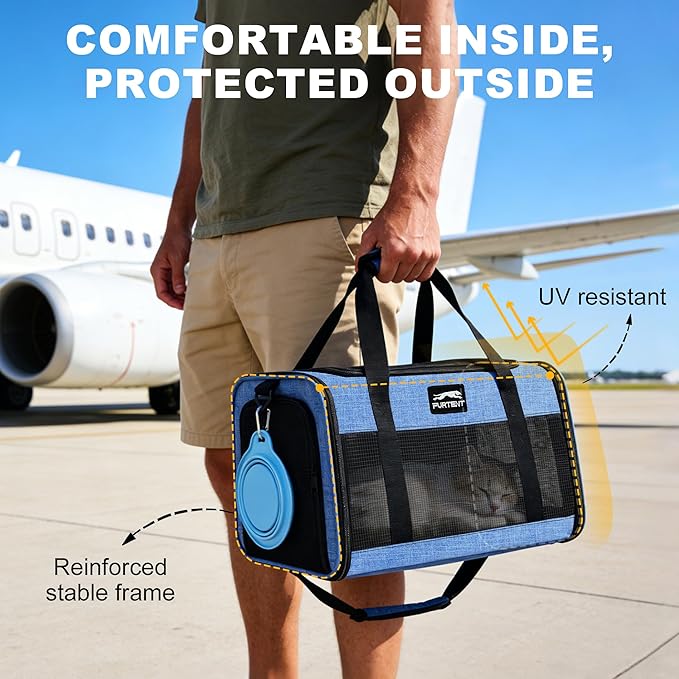 Pet Carrier Airline Approved, Soft Sided Cat Carrier for Small Pets up to 13 lbs, TSA Approved Dog Travel Bag with Foldable Bowl, Portable Soft Sided Pet Carrier for Kittens and Puppies