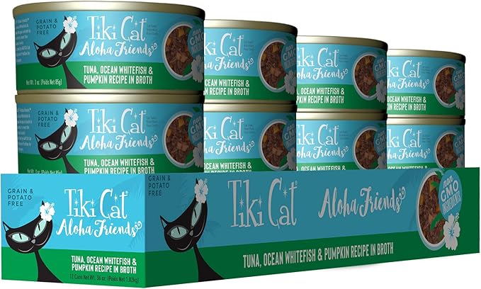Tiki Cat Aloha Friends Wet Cat Food, Tuna, Ocean Whitefish & Pumpkin, 3 oz. Cans (12 Count)