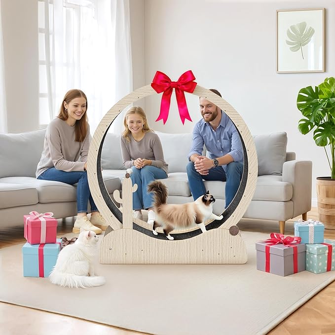JungleA Large Cat Exercise Wheel 42.72 Inch - Spacious Cat Wheel with Detachable Teaser and Scratching Post for Indoor Cats, Featuring Safety Lock & Low Noise Design for Most Cats