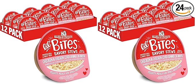 Stella & Chewy's Lil Bites Savory Stews for Small Breeds Chicken & Chicken Liver Dinner in Broth,2.7 oz. Cups,(Pack of 24)