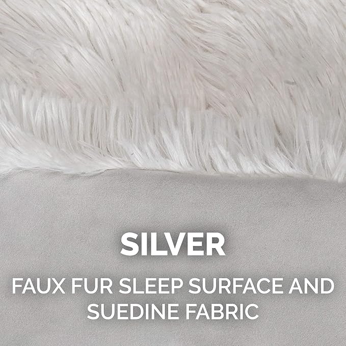 Furhaven Self-Warming Cat Bed for Indoor Cats, 4-Beds-in-1 & Washable - Plush Long Faux Fur Convertible Cuddler - Silver, Small (Pack of 2)