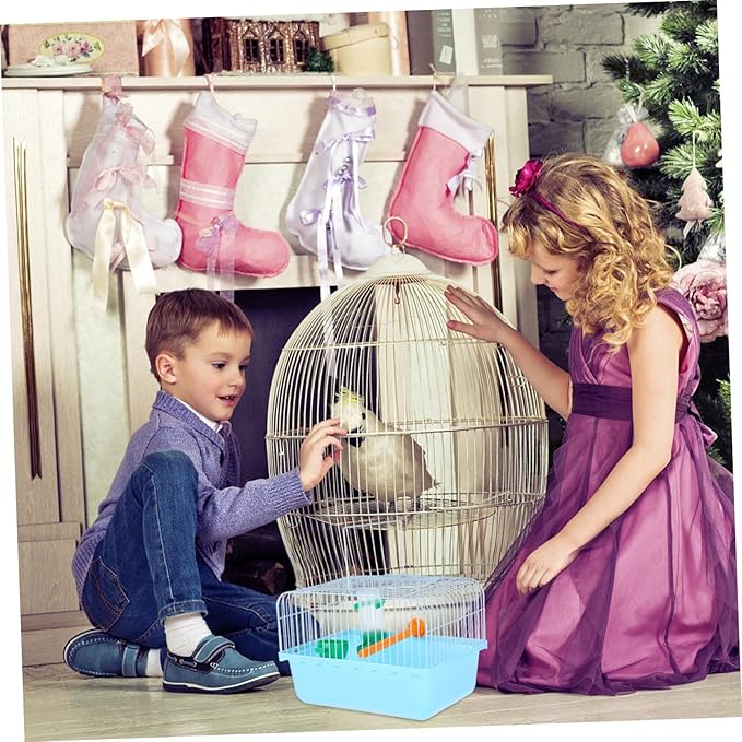 Portable Lovebird Cage with Perch Food Dish Water Feeder Abs Iron Construction Spacious Pet Carrier for Small Animals Parrots and Birds Random Color