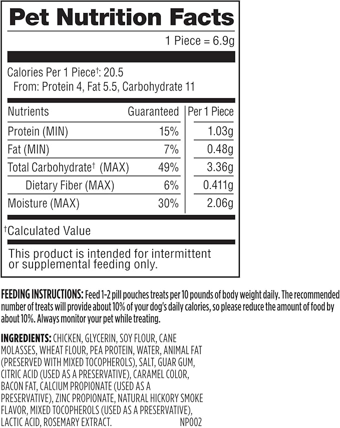 Milk-Bone Pill Pouches Dog Treats, Hickory Smoked Bacon Flavor, 30 Count Bags
