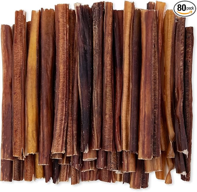 GigaBite Bully Sticks for Dogs All Natural Beef Pizzle Dog Chews, Odor & Rawhide Free Dog Treats, Long Lasting High Protein Chews Digestible Dental Dog Treat - Sticks (Half-cut 6"), Pack of 80