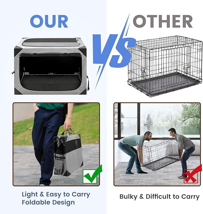 Dog Crate,36x25x25 Inch Large Dog Crate for Large or Medium Dogs, Portable and Foldable Design of Dog Cage, Perfect for Travel or Home Use, Dog Kennel with 3-Door and Durable Mesh Windows, Light Grey