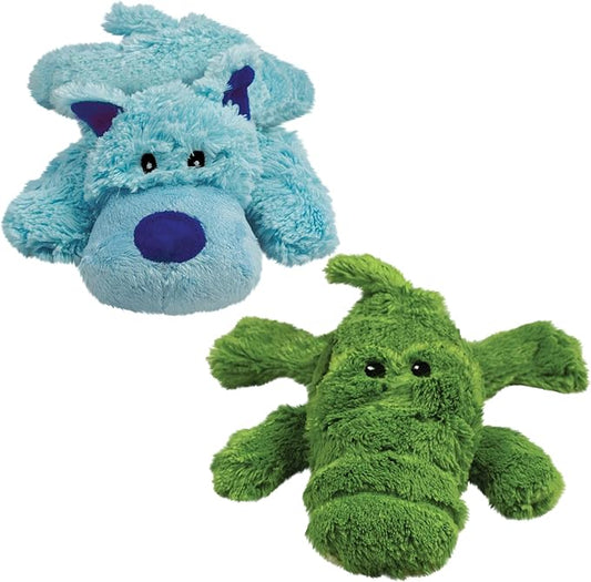 KONG Cozie Plush Dog Toys 2 Pack – Durable & Soft Squeaky Toys for Medium Dogs – Assorted Animal Characters (Ali The Alligator/Baily The Dog)