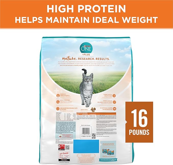 Purina ONE High Protein, Healthy Weight Plus Ideal Weigһt With Chicken Dry Cat Food Wеight Control Formula - 16 lb. Bag