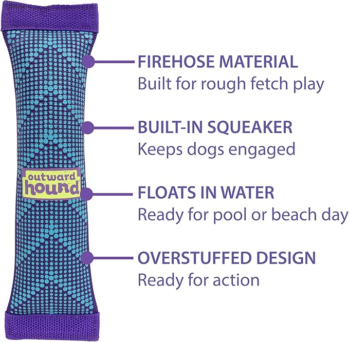 Outward Hound FlyFetch Firehose Fetch Ultra-Durable Dog Toy with Squeaker, Floats in Water, All Breeds, 16"