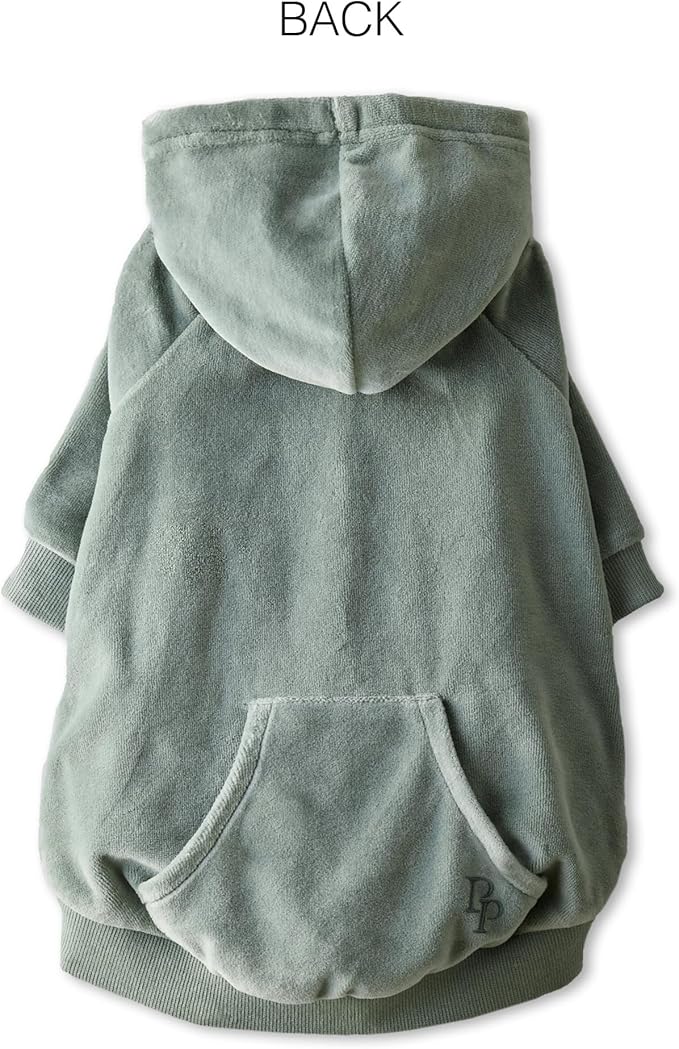 Pet Passion Cooper II Organic Cotton Velour Dog Hoodie Pet Coat for Small, Medium and Large Dogs, Sage, XXX-Small (up to 5lbs)