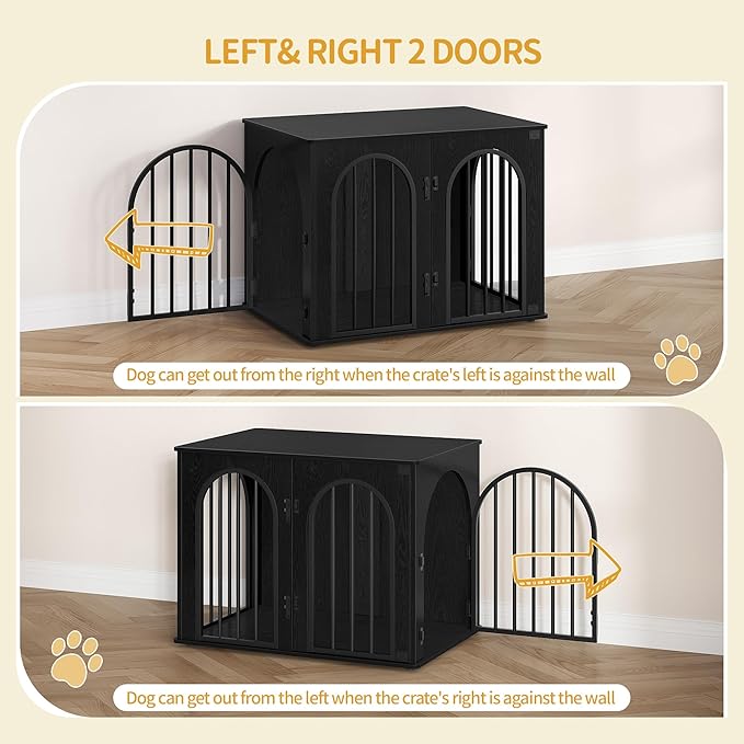 Hzuaneri 31.5'' Wooden Dog Crate Furniture, Indoor Dog Kennel Dogs Cage for Small/Medium Dogs, Heavy Duty Dog Crates Decorative Pet House End Side Table TV Stand, Black DFC85104B