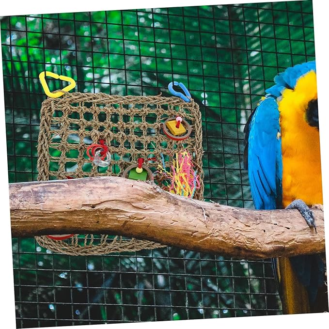 Mikikit 1Pc Handmade Parrot Hammock Natural Woven Climbing Net for Cockatiels Parakeets Birds Safe Edges Bird Accessories for Play Rest