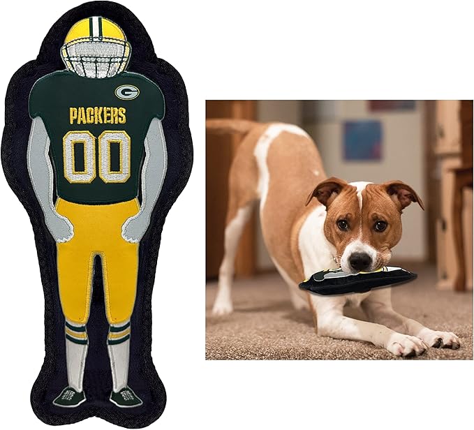 The 1st Ever Tough but Smooth Dog Toy NFL Green Bay Packers Football Athletes Player Tough Pet Toy. A Premium Quality Doggie Toy with Built-in Squeaker. Sports Fans Favorite Chew Toy