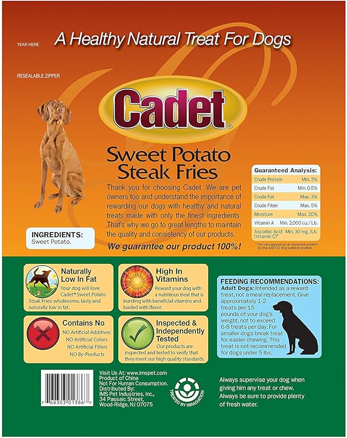 (3 Pack) Cadet Sweet Potato Dog Treat Steak Fries; 1 Lb.