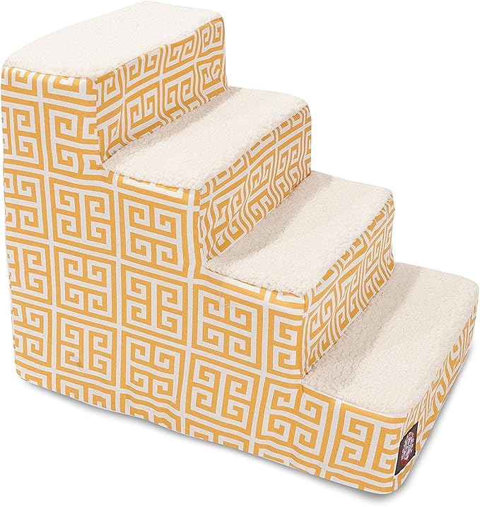 Majestic Pet 4 Step Portable Dog Stairs for Small Dogs to get on Bed Supports 250 lbs or Less – Dog Steps for High Bed with Machine Washable Cover –Pet Stairs for Cats Towers Yellow