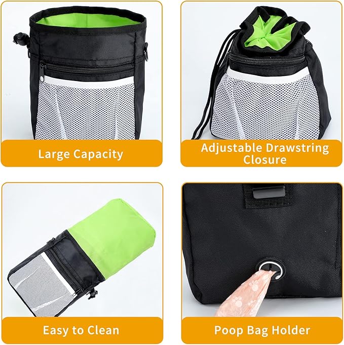 Dog Treat Pouch for Pet Training, 3-Way Wear Training Bag with 2 Clickers, Collapsible Bowl & Poop Bag, Large Capacity Dog Training Kit with Adjustable Waist Belt/Shoulder Strap for Walking
