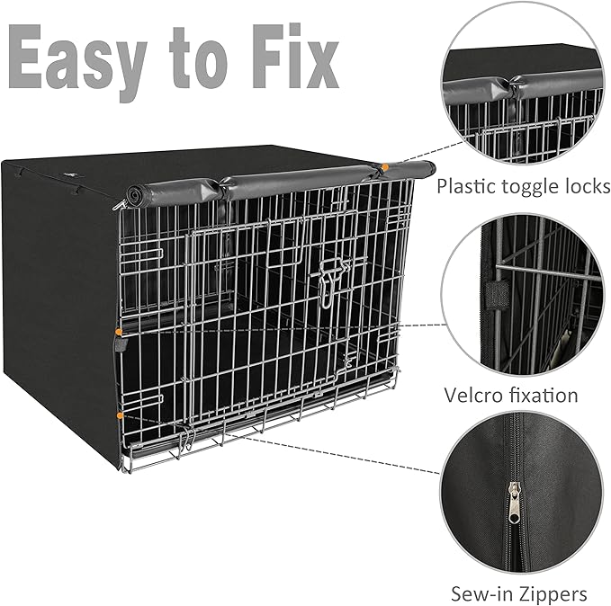 X-ZONE PET Double Door Dog Crate Cover - Polyester Pet Kennel Cover (Fits 24 30 36 42 48 inches Wire Crate) (42 Inch, Black)