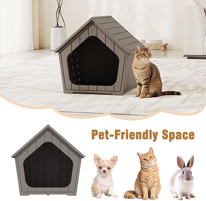 Multi-use Cat Litter Box Enclosure with Spacious Door, Plastic Hidden Litter Box & Cat Bed with Hidden Air Hole, Cabin-Style Cat House Suitable for Warm Outdoor and Indoor Use, Gray