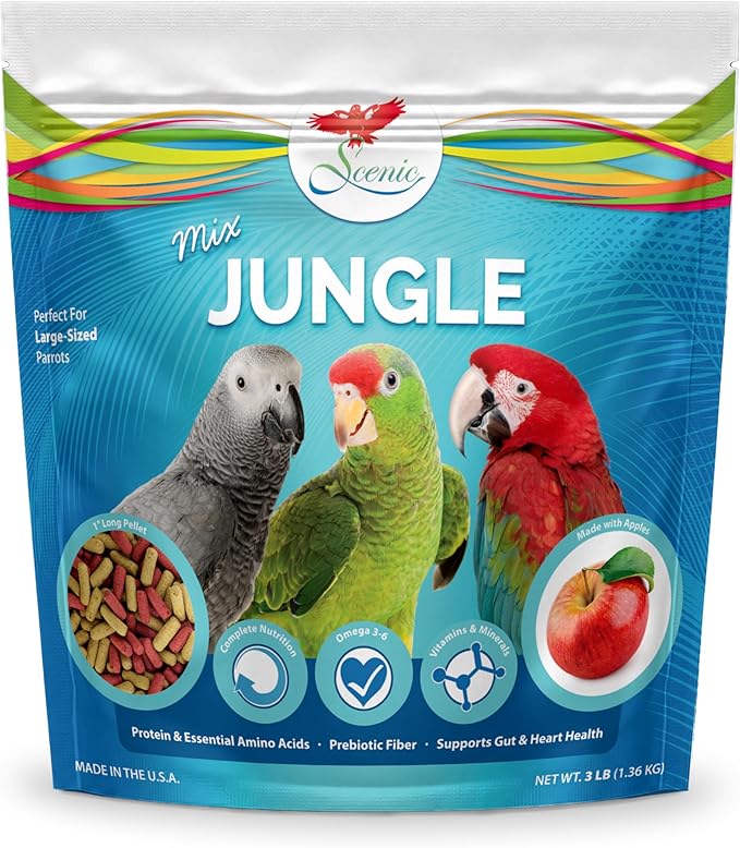 Scenic Mix Jungle Large Parrot Food - 6 lb (2 x 3 lb Bags) - 1" Bird Pellets - Complete Nutrition for Macaws, Amazons, Cockatoos, African Grey Parrots & More